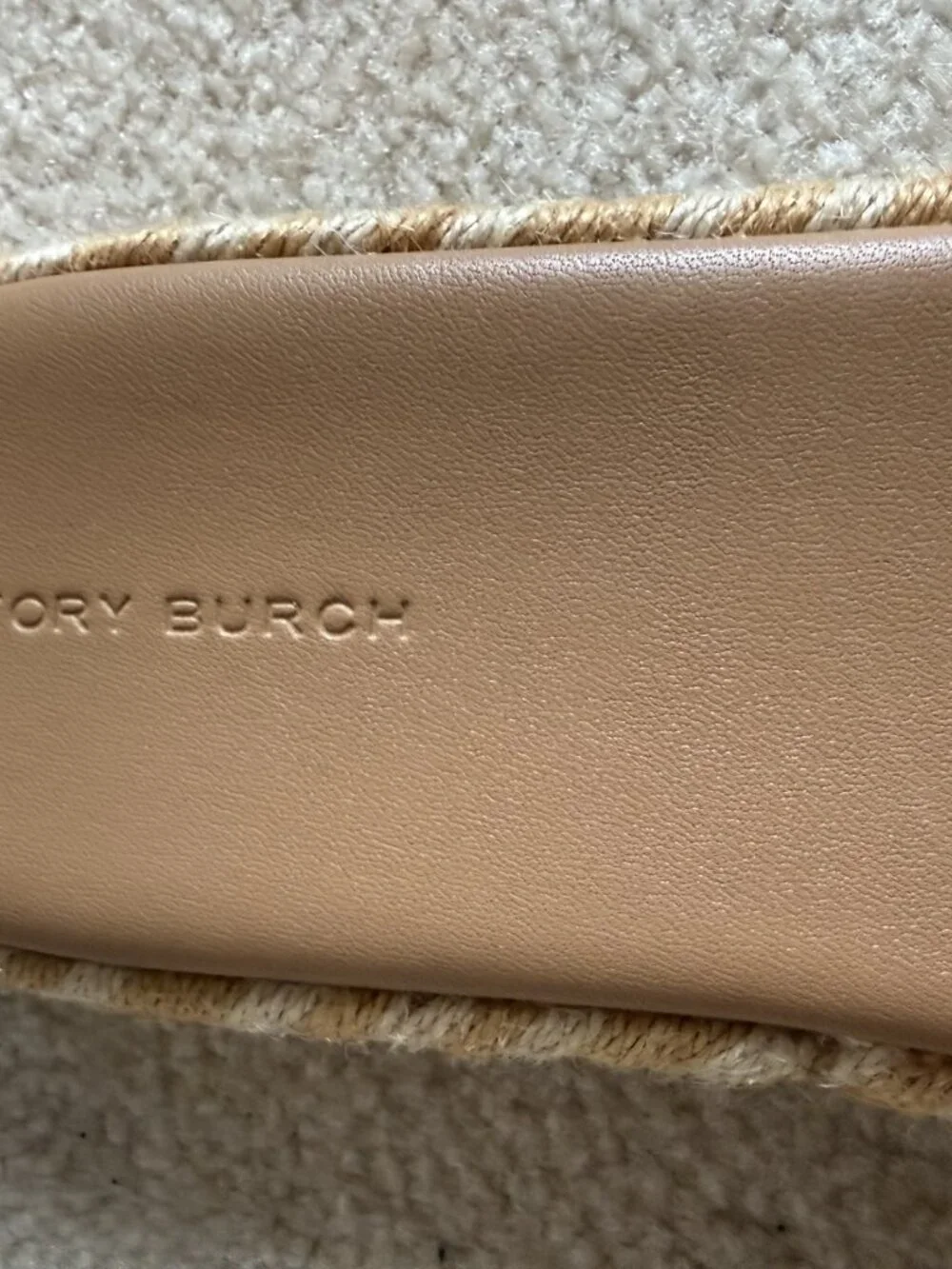 Tory Burch T Logo Espadrille Slide Sandals Size 9.5 Tan Tiramisu Leather Strap